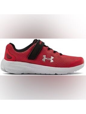 Size 13.5 Kids Under Armour Red and Black Sneakers with Breathable Mesh